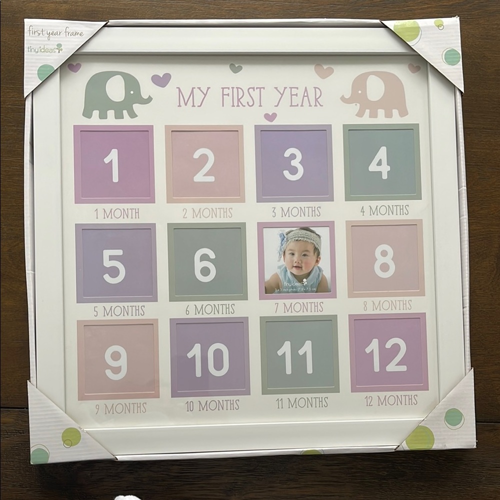 First Year Baby Photo Frame - Pink and Green